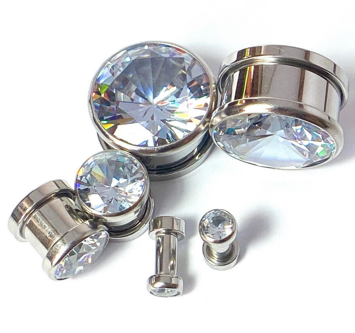 PAIR Large Gem Screw Fit Tunnels Ear Plugs Gauges Pierced Piercing Body Jewelry