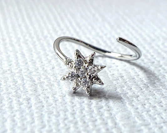 1pc CZ Paved Starburst Hoop Nose / Cartilage Ring Rook Daith Helix Tragus
