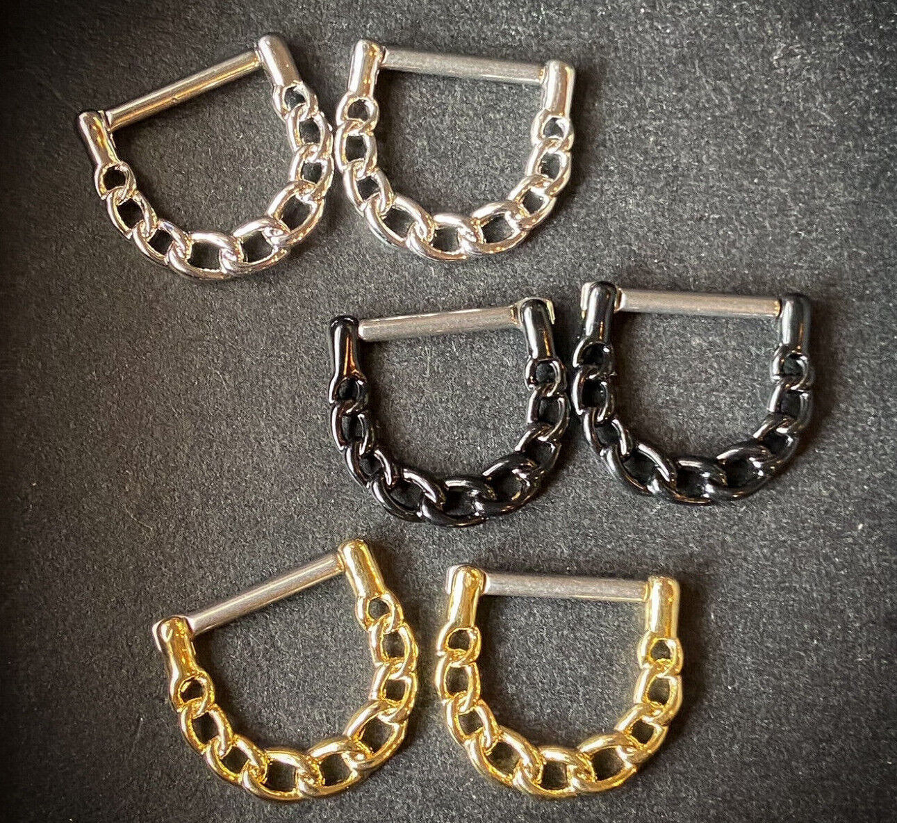 PAIR Linked Chain Design Nipple Clickers Shields Rings Body Piercing Jewelry