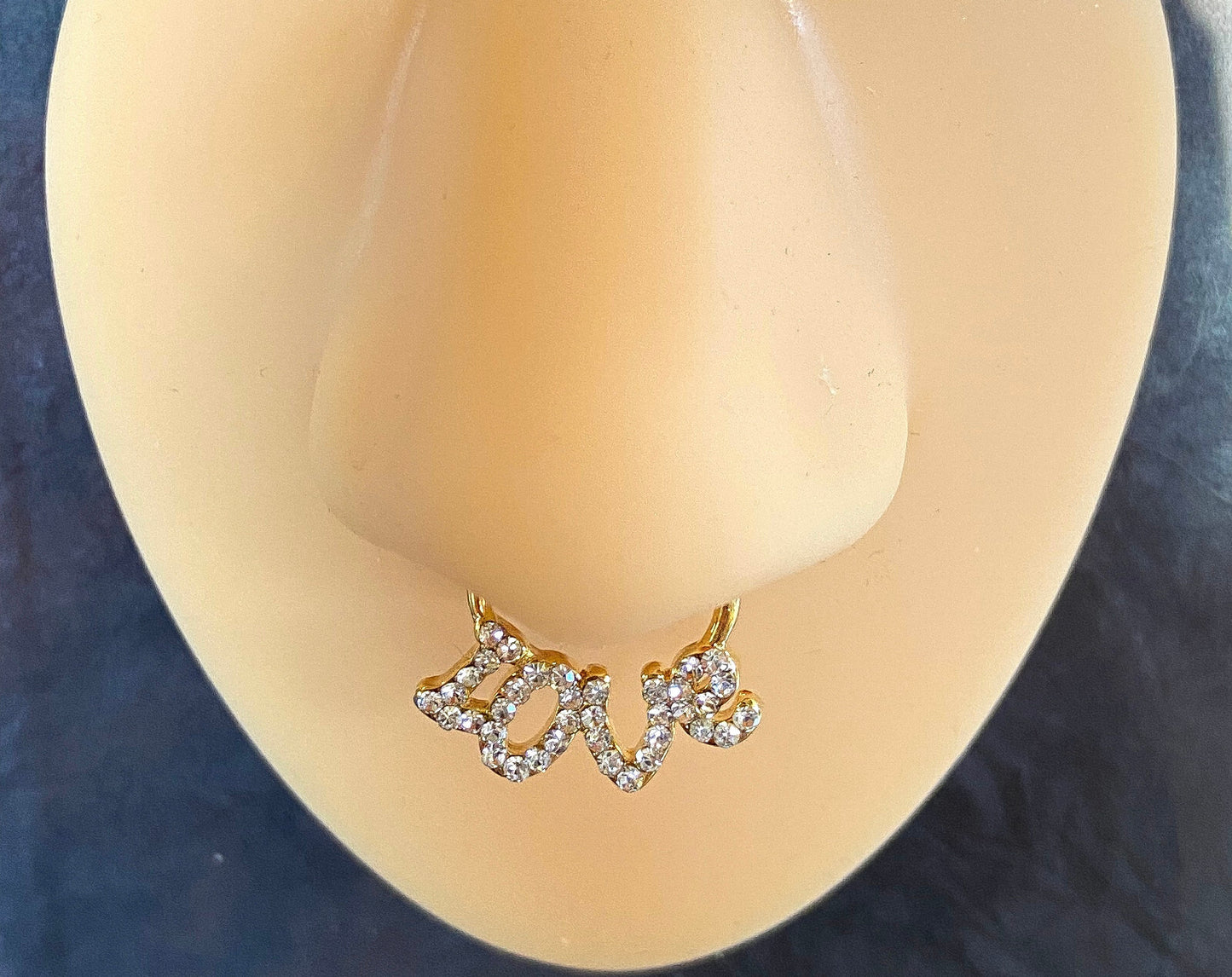 1pc Word Septum Clicker Nose Ring 316L Surgical Steel Love, Sexy Gold - 16g