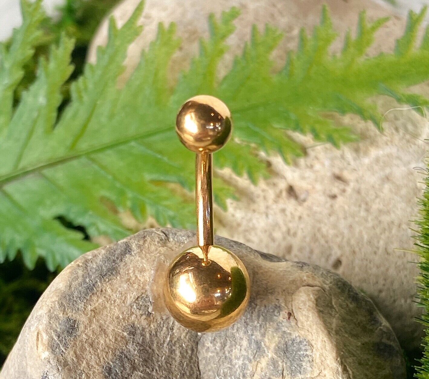 Simple Gold IP Double Ball Belly Ring Pierced Navel Naval Curved Barbell