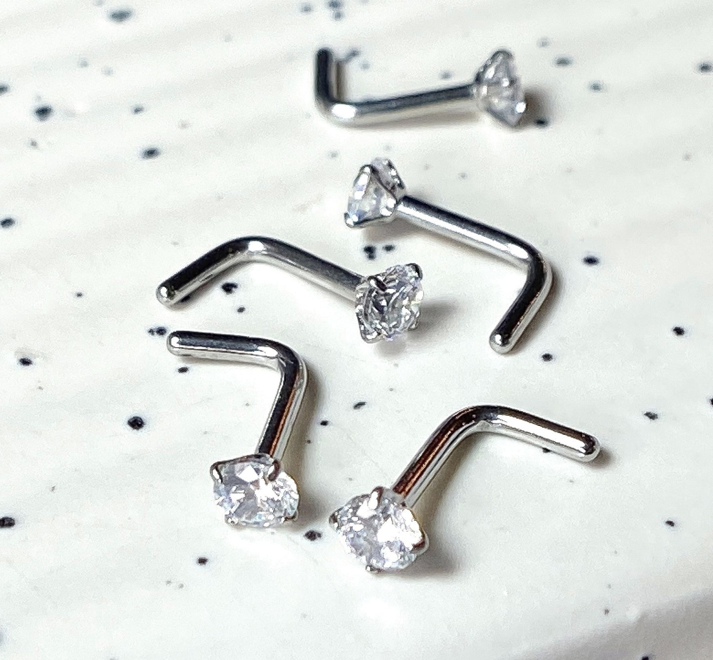 5pcs Prong Set CZ Gem L-Bend Nose Rings Screws Studs 316L Surgical Steel