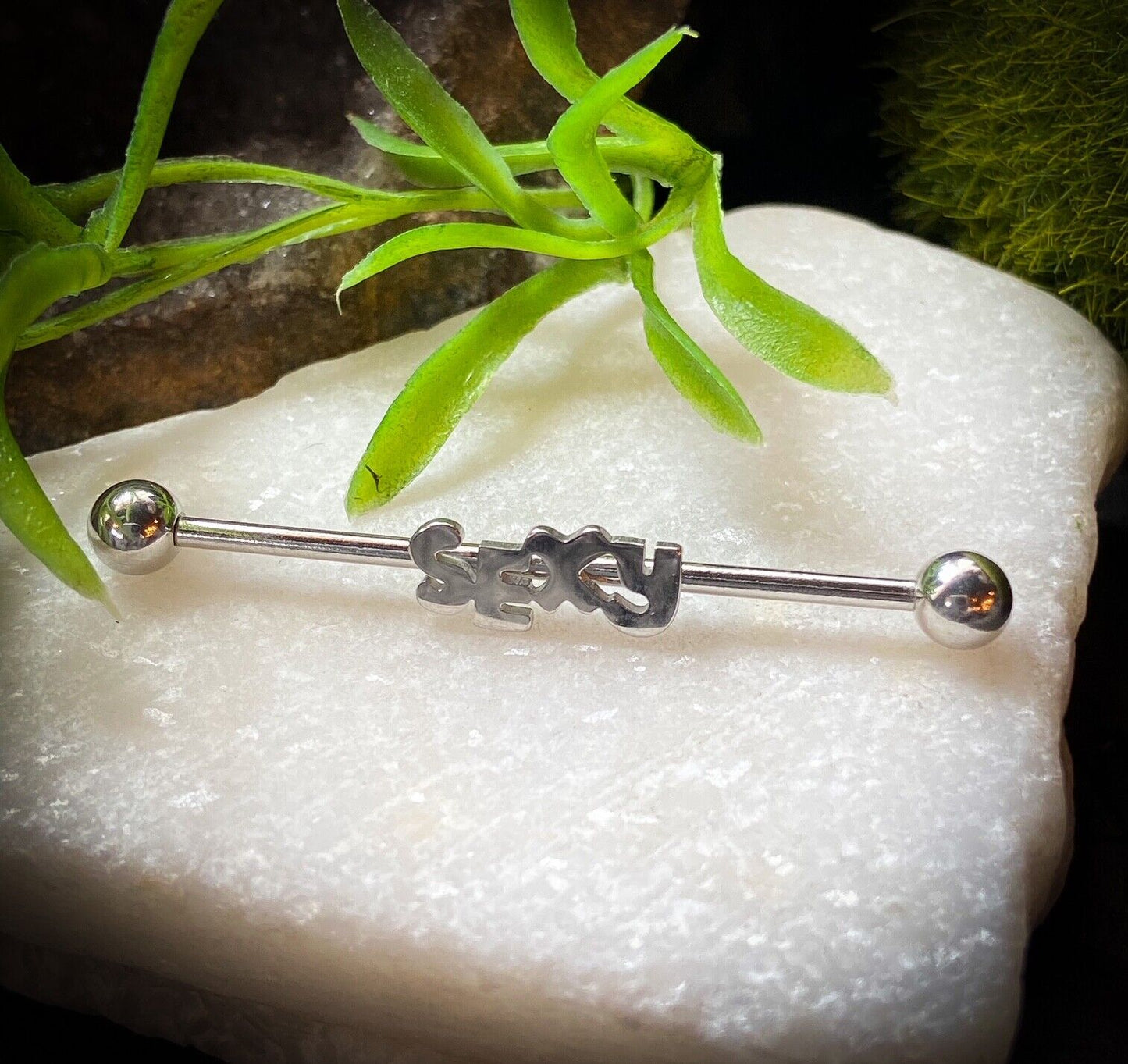 1pc Word Steel Industrial Barbell Piercing - choose from SEXY, B*TCH or F*CK ME