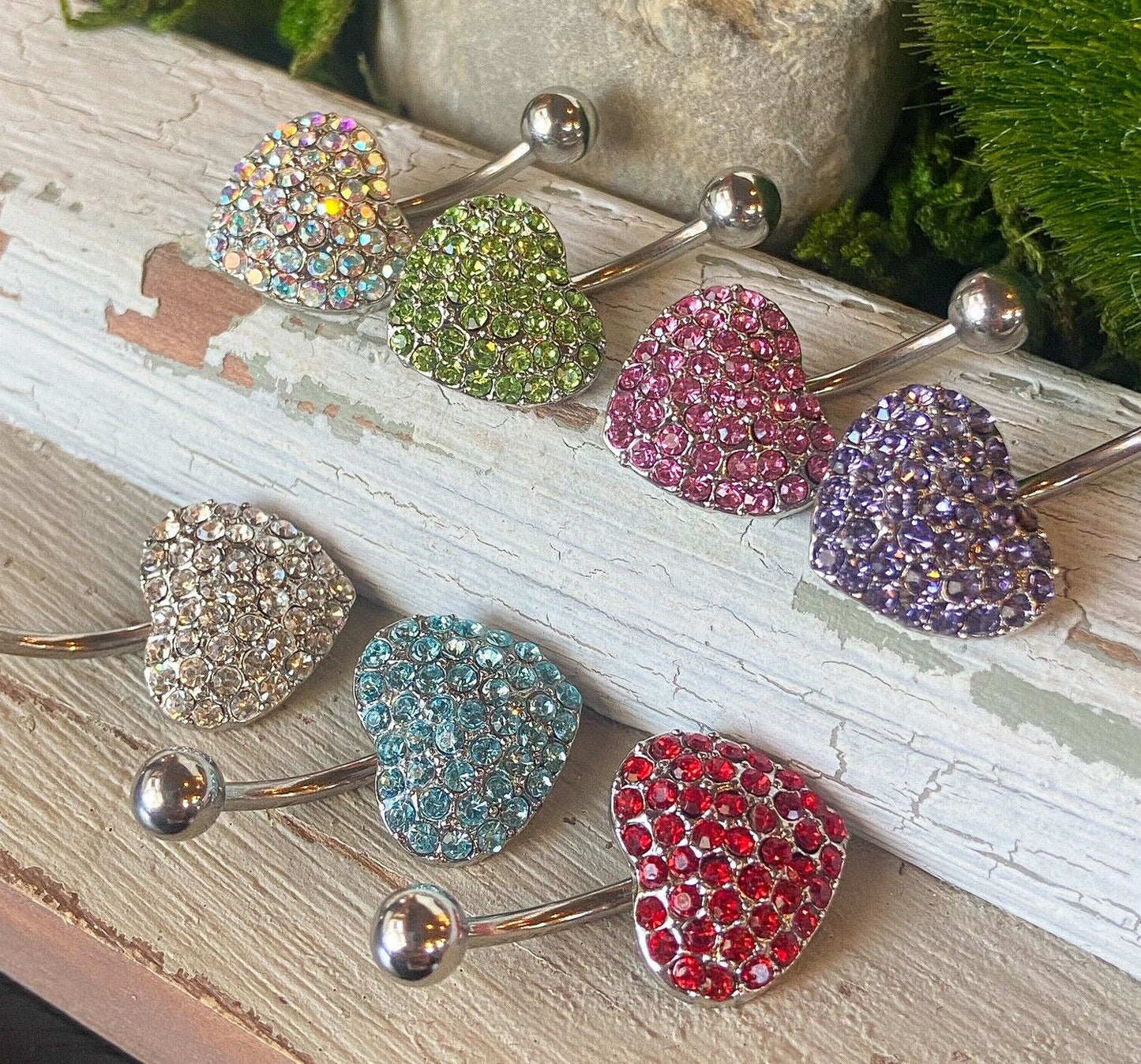 Heart Paved W/ Crystal Gems Belly Ring Navel Naval Body Jewelry