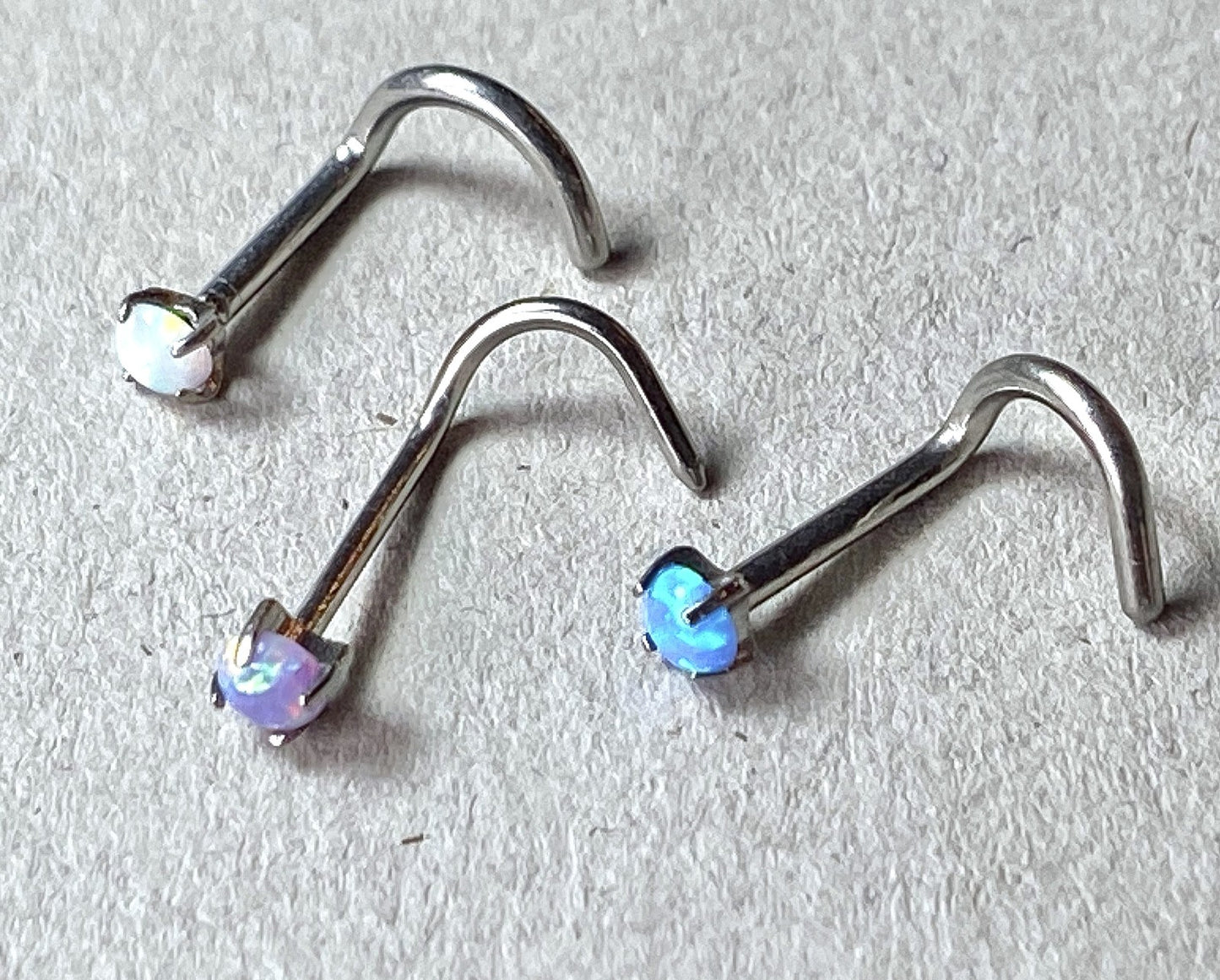 1pc Implant Grade 23 Titanium Opal Nose Screw Prong Set Ring 18g or 20g