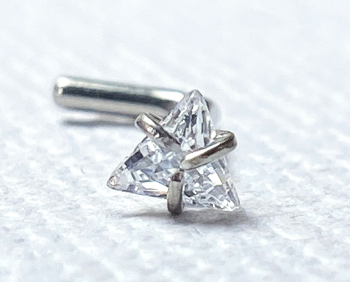 1pc Solid Grade 23 Titanium L-Bend Nose Ring w/ Triangle CZ Gem Stud Screw