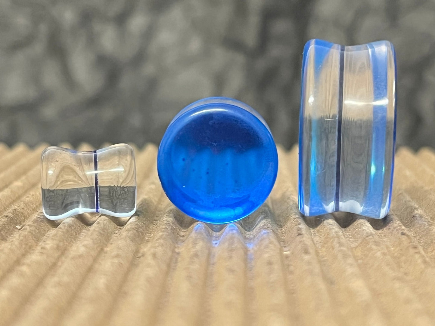 PAIR Blue Iridescent Glass Double Flare Plugs Gauges Tunnels Body Jewelry