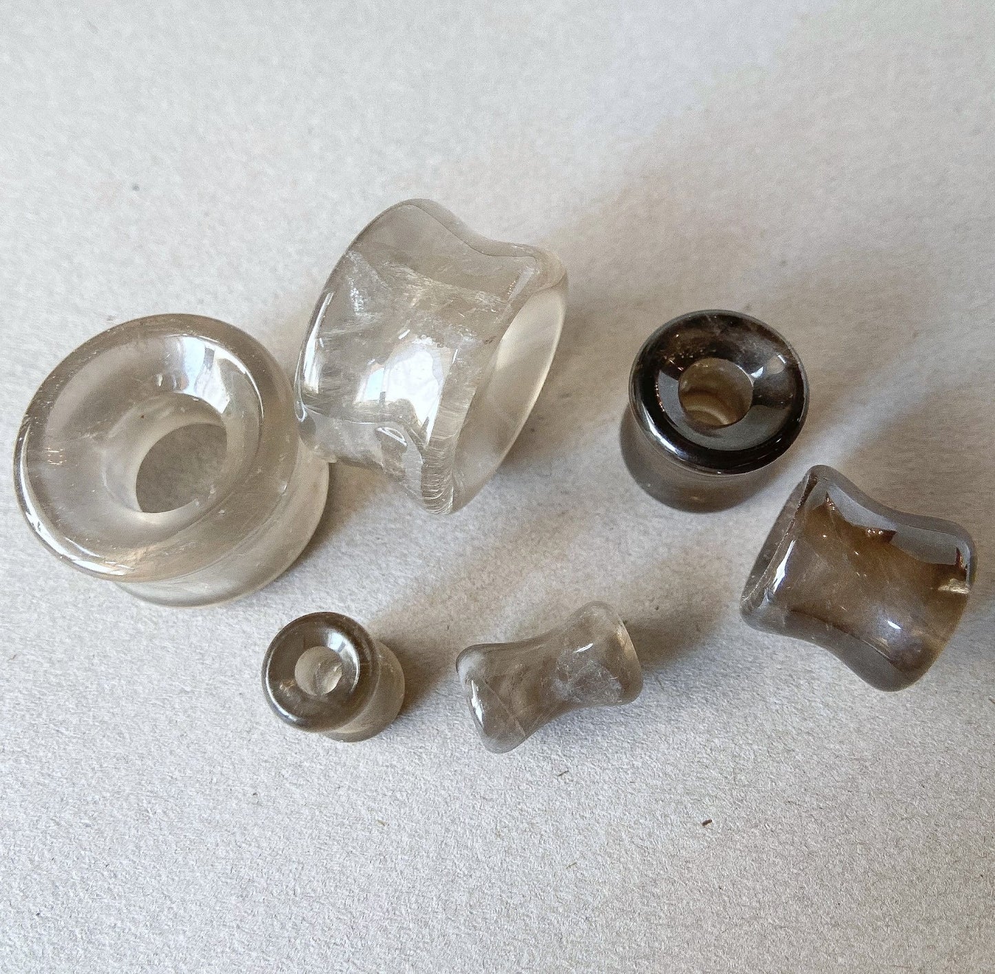 PAIR Smoky Quartz Stone Tunnels Organic Gauges Plugs Body Jewelry