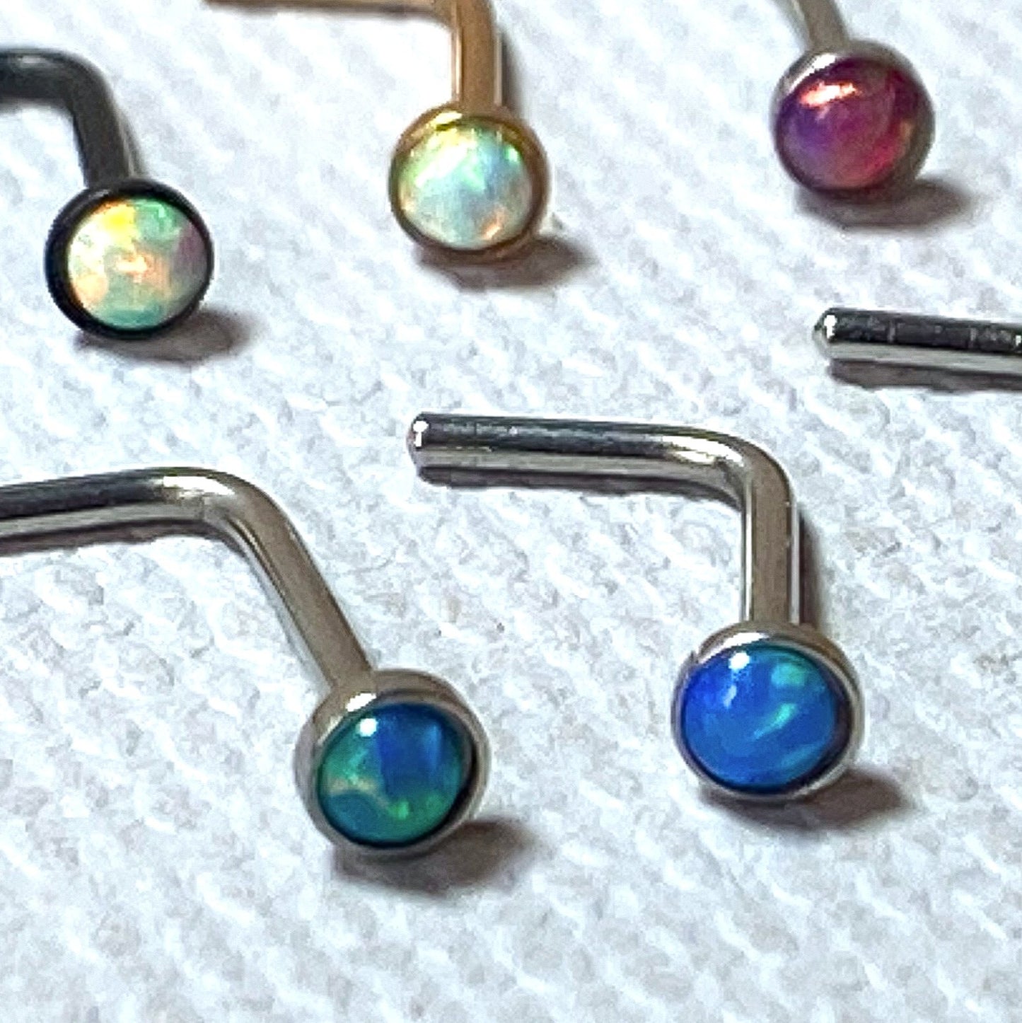 1pc Opal Set L-Bend Nose Ring 316L Surgical Steel Body Jewelry