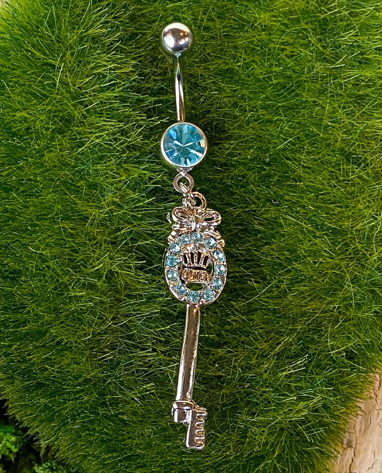 Juicy Key Dangle CZ Gem Belly Ring Navel Naval Clear, Pink, Aqua