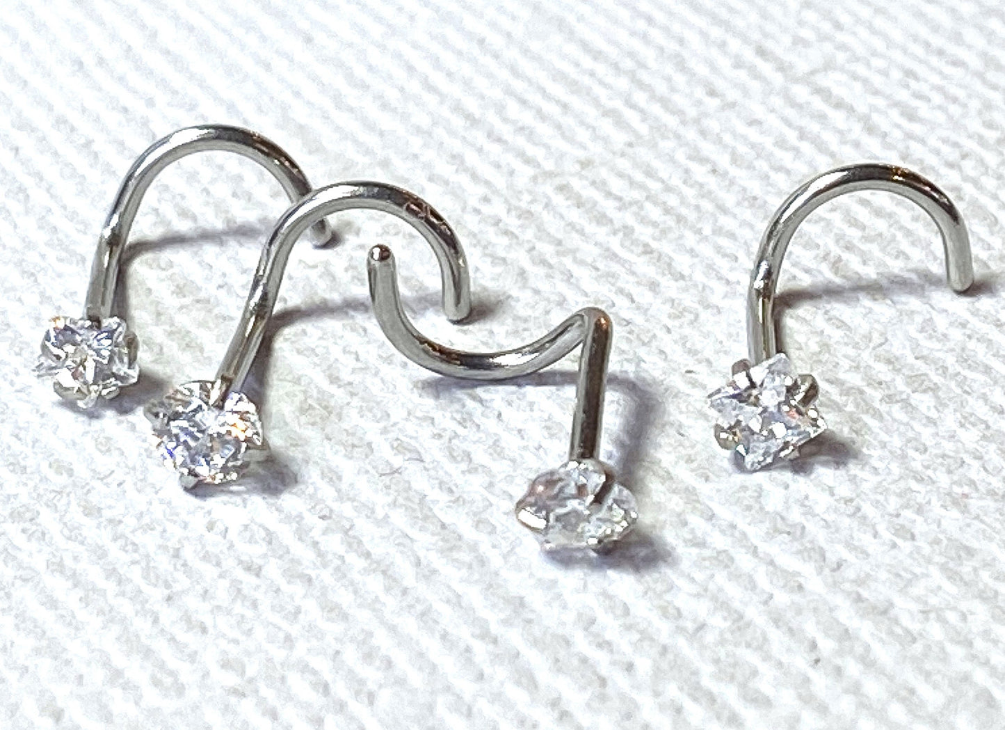 4pc Value Pack Prong Set Shaped Gem Steel Nose Screw Rings - choose 18g or 20g