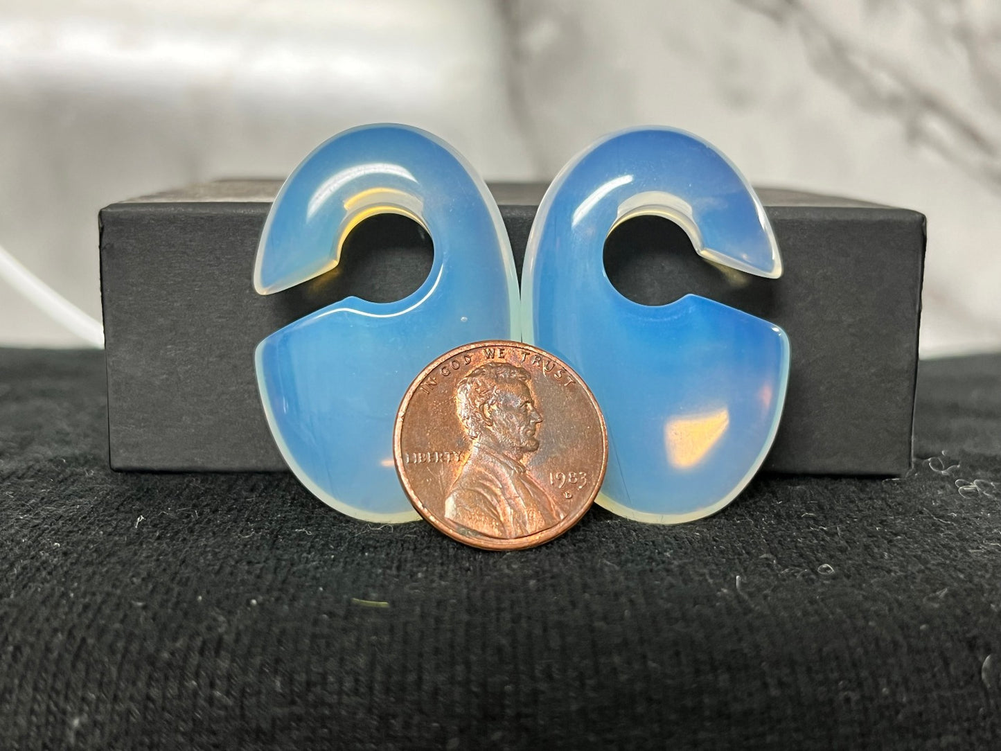 PAIR Opalite Oval Keyhole Hanger Ear Weight Plug Gauge Tunnel Stone Glass