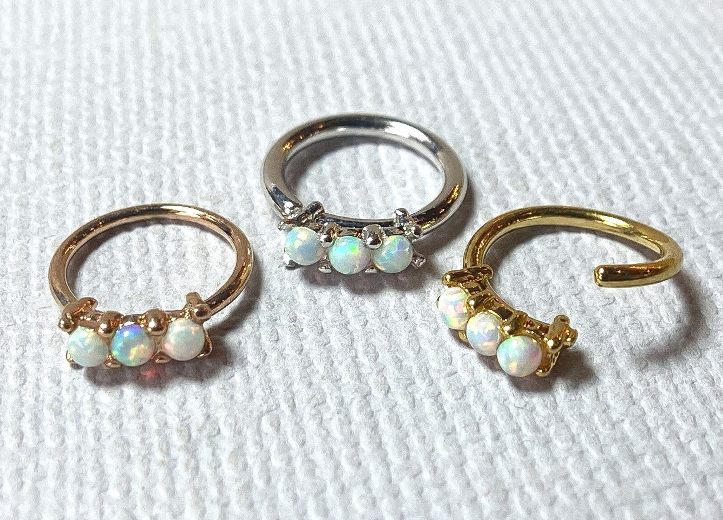 1pc Bendable Hoop Ring With Three Prong Set Opals Annealed 316L Surgical Steel