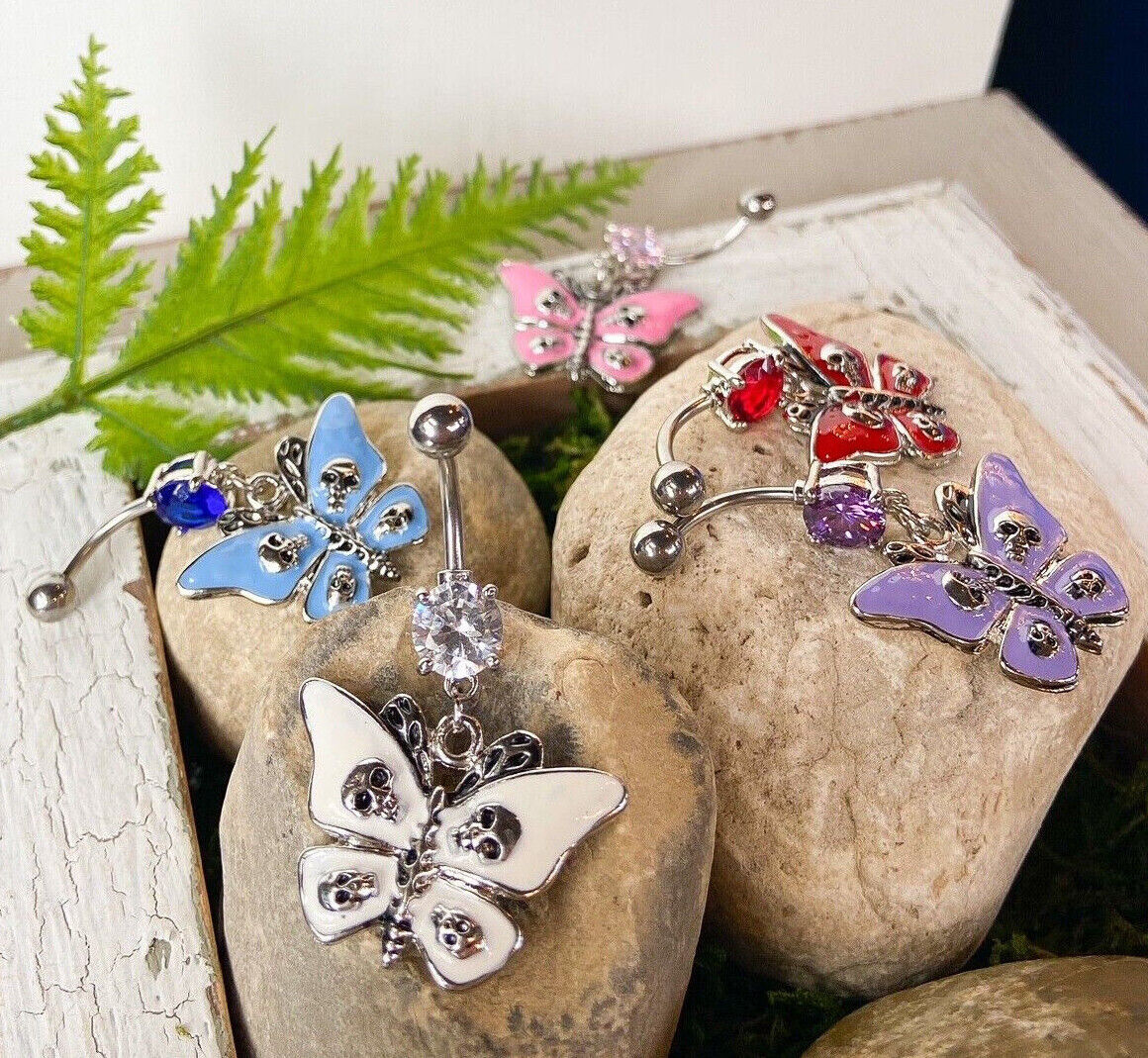 1pc Butterfly & Skulls Gothic Skull Belly Ring Navel Goth Naval Piercing Pierced