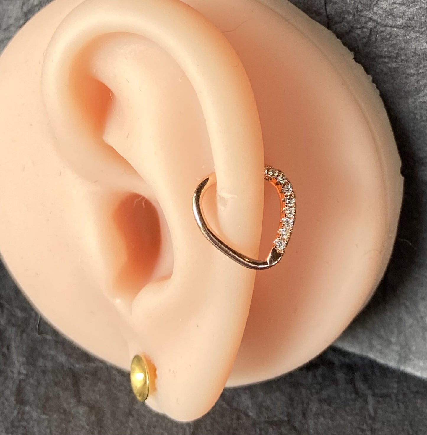 1pc Heart Bendable Ear Hoop Ring Lined CZ Gems Cartilage Daith Helix Snug
