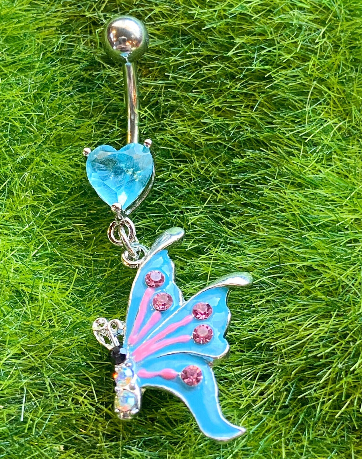 Butterfly Epoxy CZ Gem Belly Ring Navel Naval Clear/White, Pink, Aqua