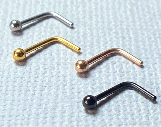 4pcs Ball End Steel L-Bend Nose Rings L-Shaped Studs Screws - choose 18g or 20g