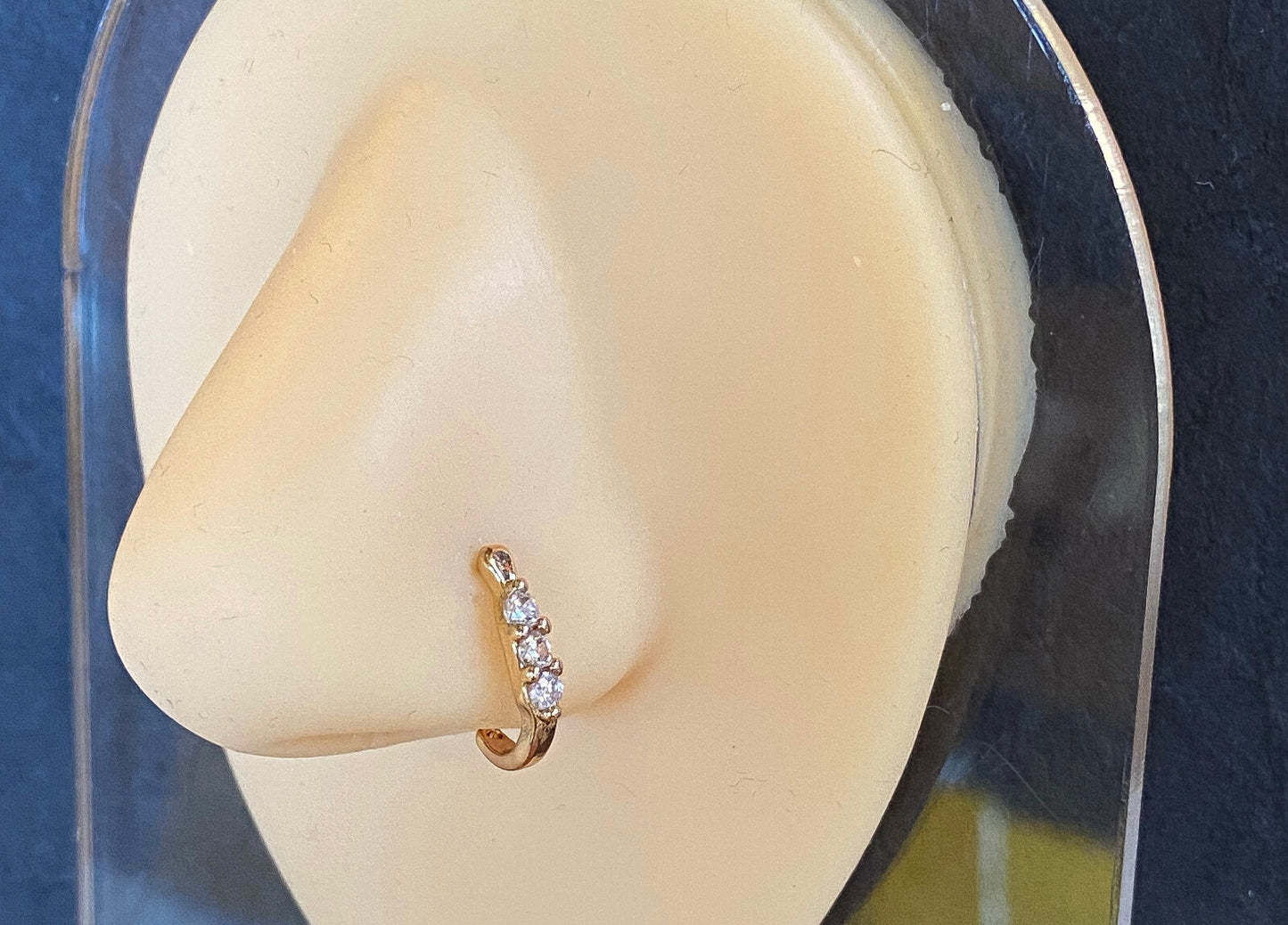 1pc 3-CZ Lined Nose Crawler L-Bend 20g Nose Ring Stud Screw 316L Surgical Steel