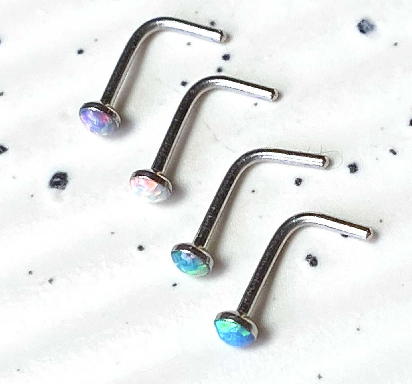 4pcs Value Pack Synthetic Opal Set 20g Steel Nose Rings - choose Studs or L-Bend