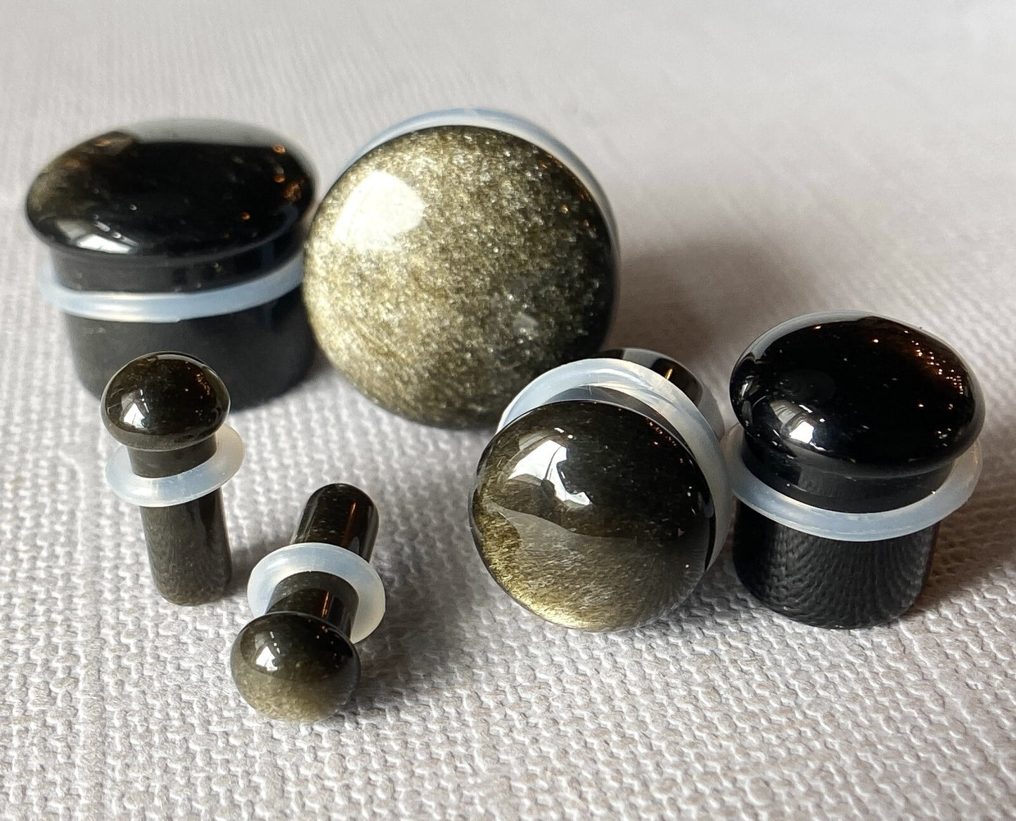 PAIR Golden Obsidian Stone Single Flare Plugs Organic Gauges Body Jewelry