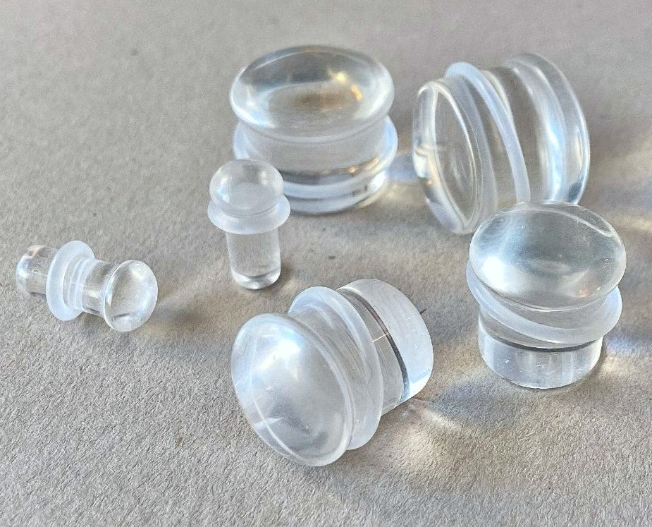 PAIR Clear Glass Single Flare Plugs Gauges Tunnels Earlets Body Piercing Jewelry