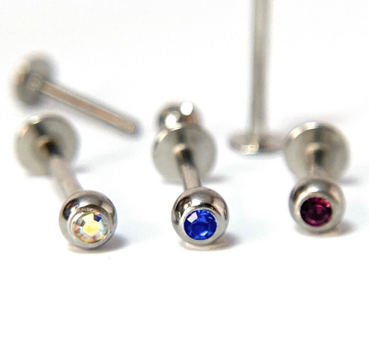 1pc Press-Fit Gem Ball 316L Surgical Steel 16g Labret Monroe Cheek Barbell