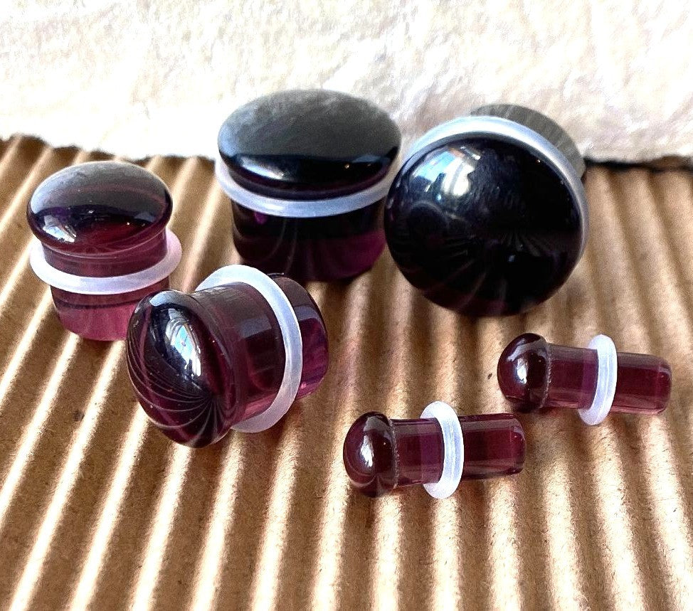 PAIR Purple Glass Single Flare Plugs Gauges Tunnels Earlet Body Piercing Jewelry