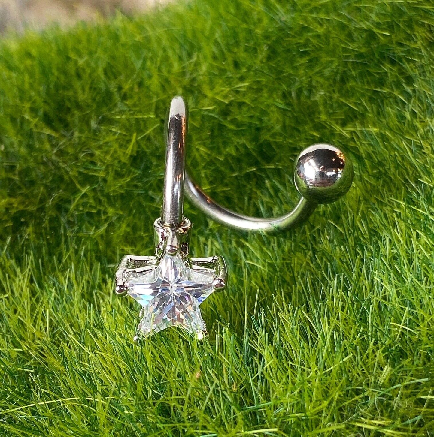 Star CZ Gem Twist Spiral Belly Ring Navel Piercing Pierced Naval