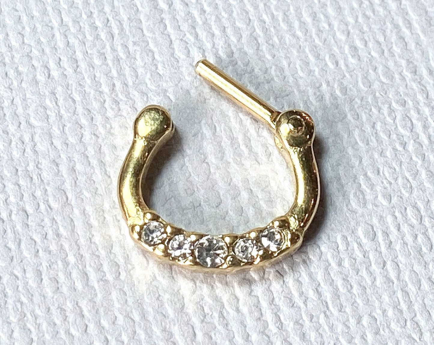 1pc 100% SURGICAL STEEL Five-Crystal Gem Septum Clicker 16g Nose Ring Gold IP