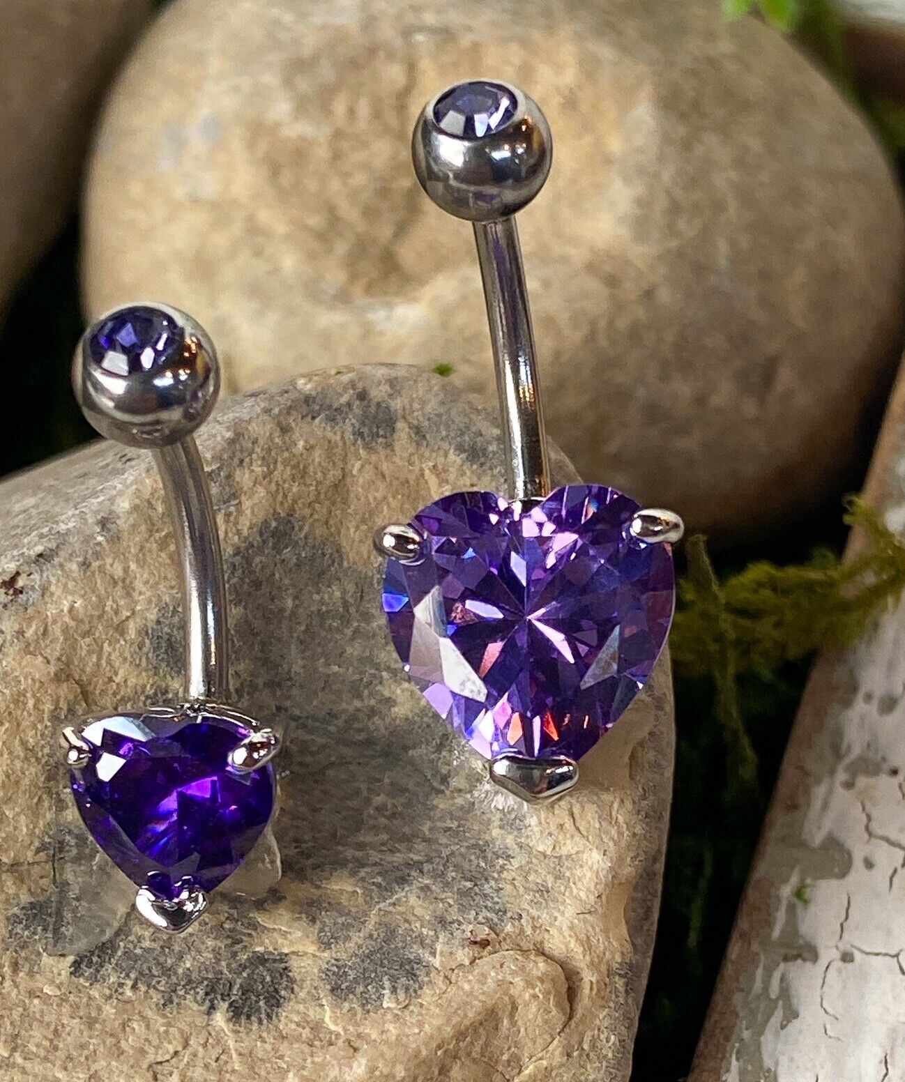 1pc Double Gemmed Heart CZ Gem Prong Set Solitaire Belly Ring Navel Naval