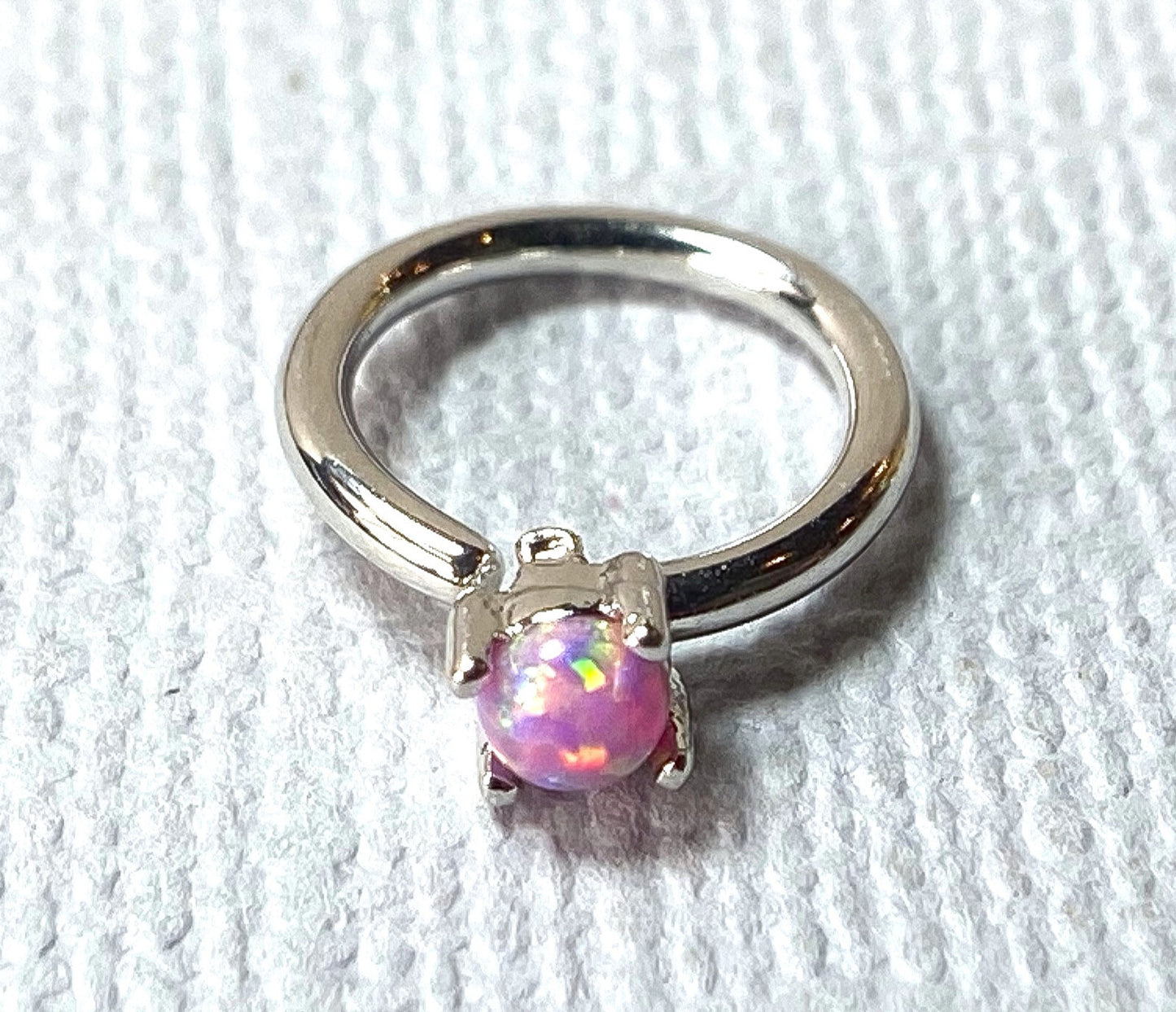 1pc Bendable Hoop Ring With Prong Set Opal Annealed 316L Surgical Steel
