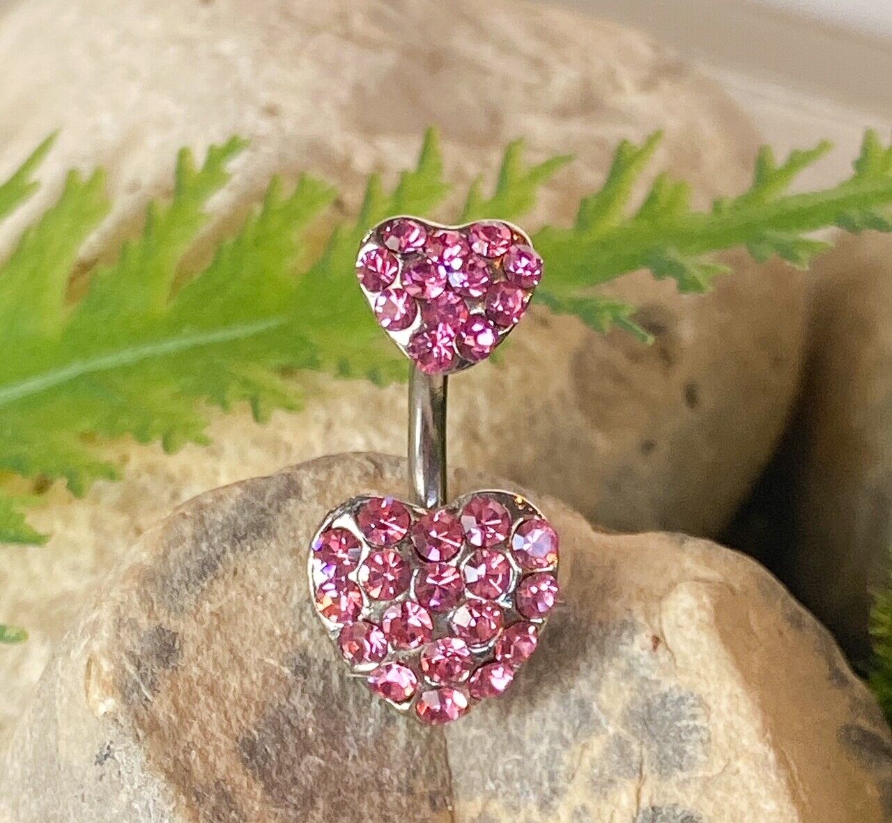 Heart Paved CZ Gem Belly Ring Navel Naval Clear, Purple, Aqua, Pink, Green