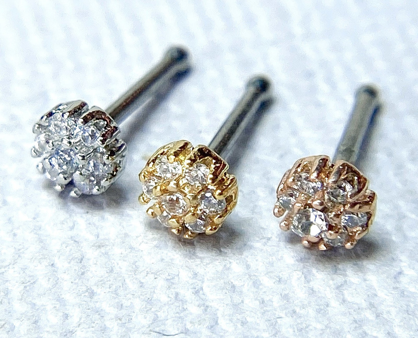 1pc Flower CZ Gem 20g Nose Ring Stud Bone Double Tiered 316L Surgical Steel