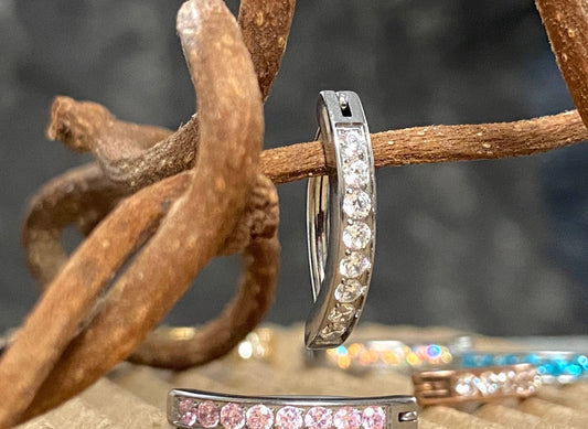 1pc Hinged Solid Titanium CNC Set Gem Hoop Clicker Belly Ring 14g Curved Barbell