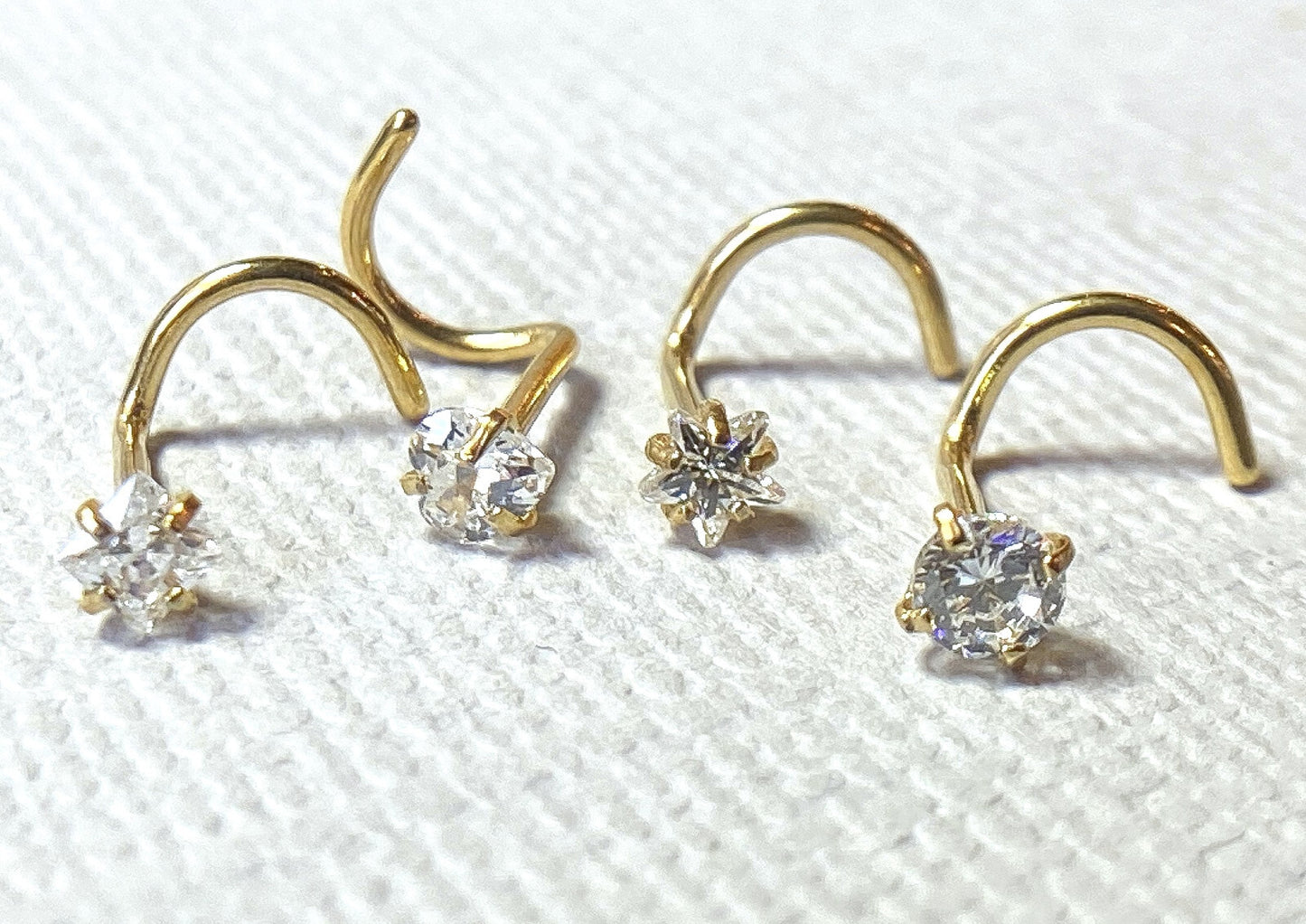4pc Value Pack Prong Set Shaped Gem Steel Nose Screw Rings - choose 18g or 20g