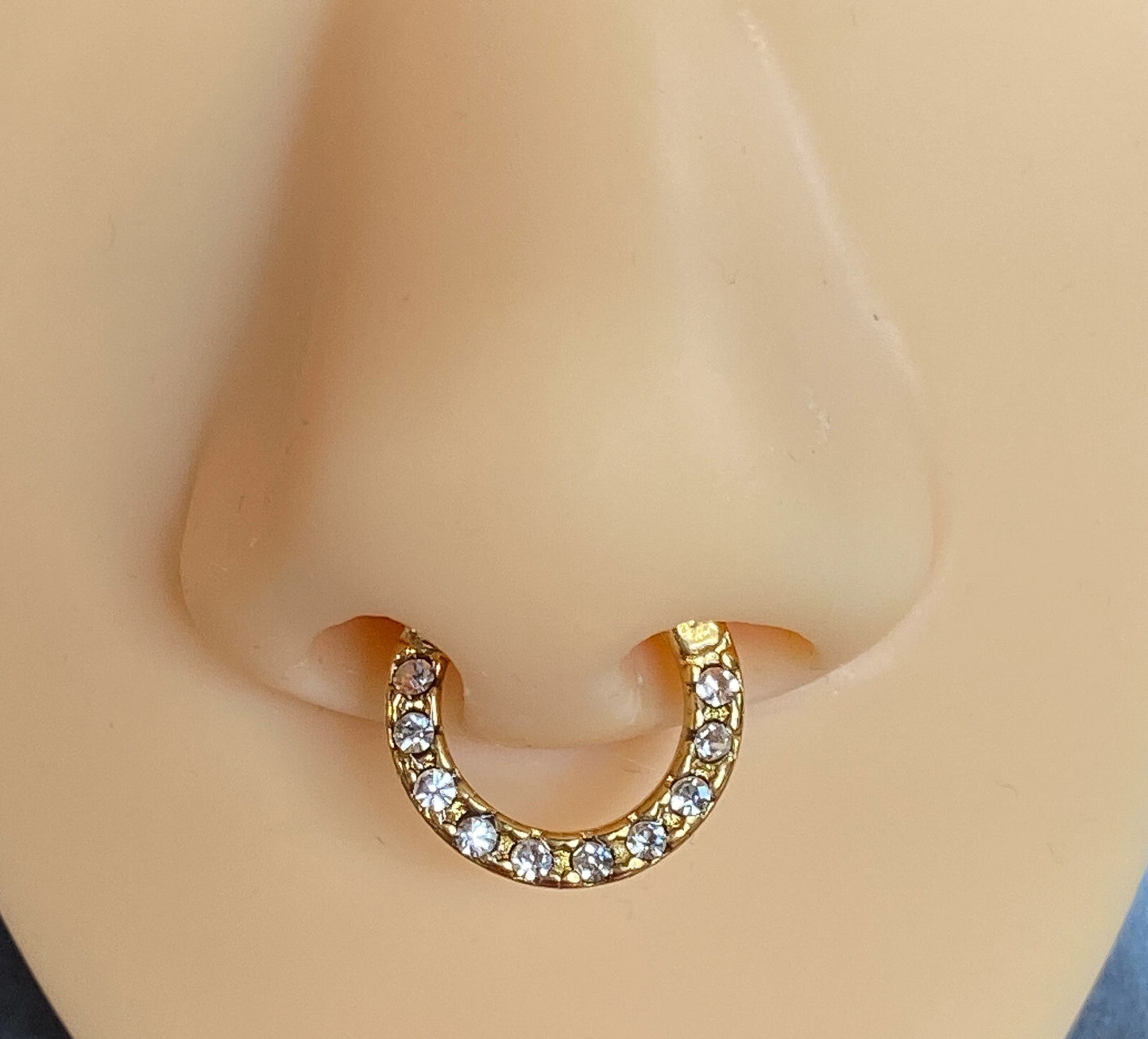 1pc 100% SURGICAL STEEL Crystal Gemmed Septum Clicker Nose Ring 16g 14g
