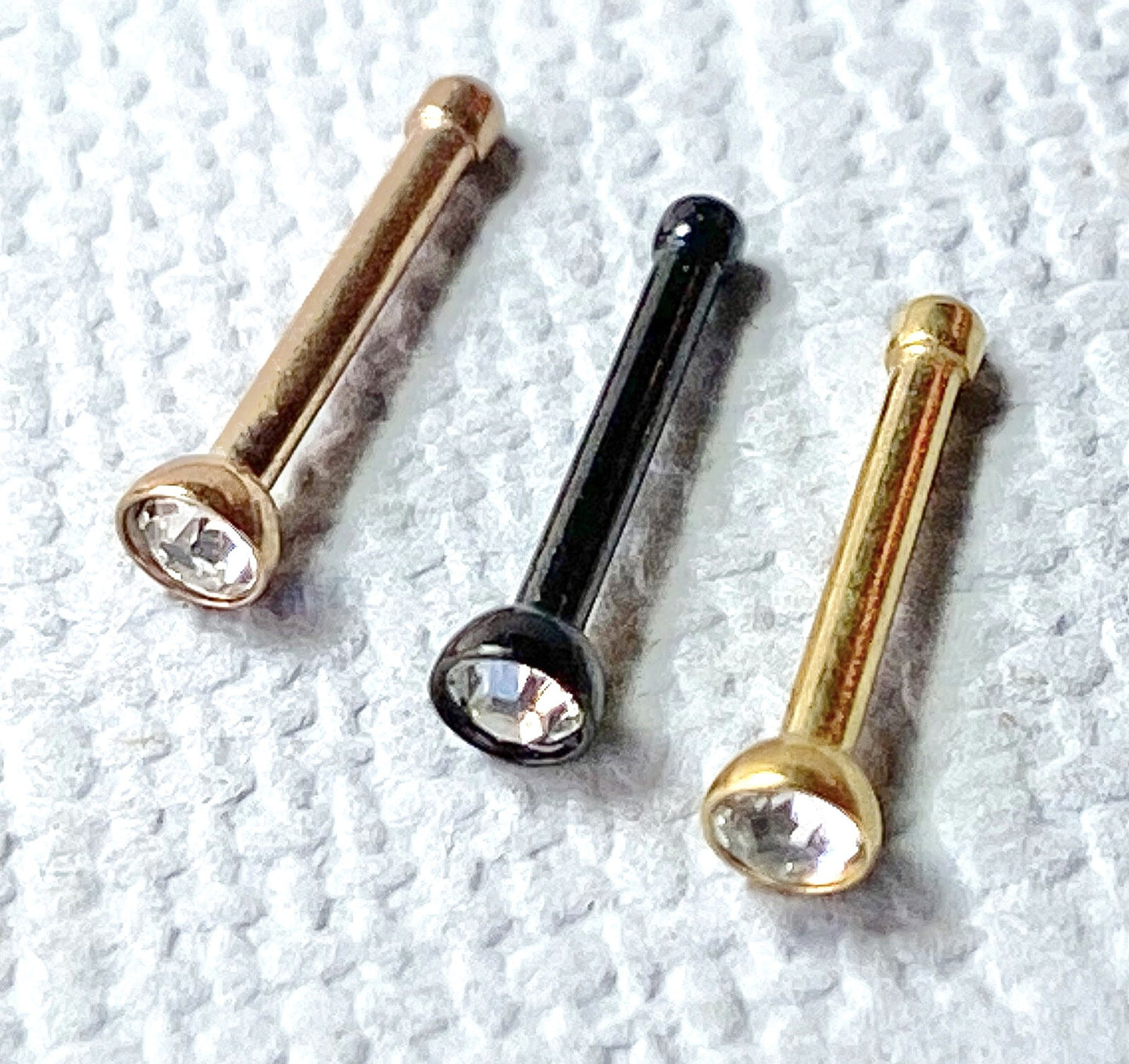 3pc Value Pack PVD Plated Nose Studs Black, Gold & Rose Gold - choose 18g or 20g