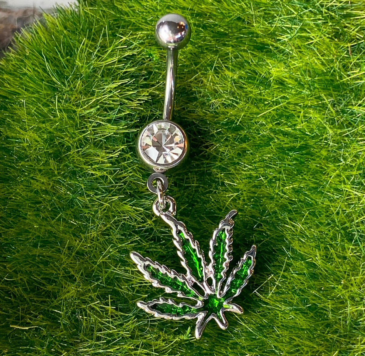 1pc Pot Leaf Gem Belly Ring Marijuana Navel Piercing Pierced Naval Body Jewelry