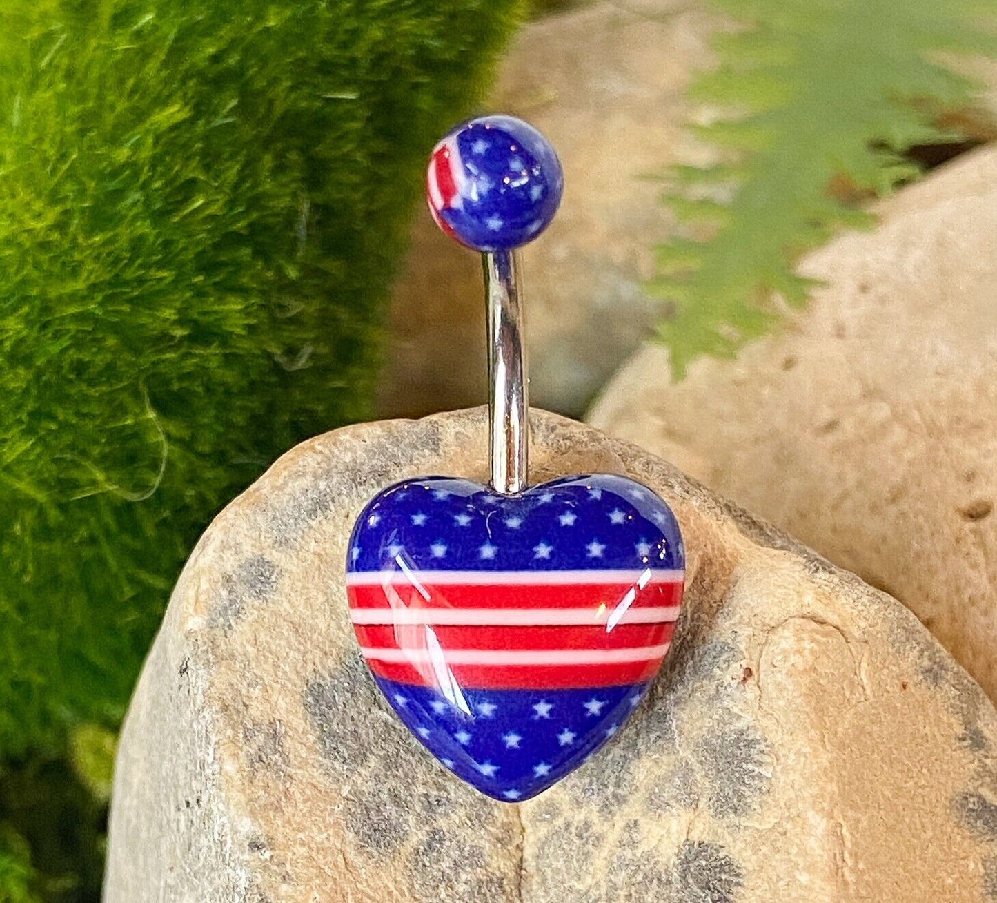 Acrylic Heart Belly Ring Navel Naval Print Black,White, Pink, Blue Stars Cherry