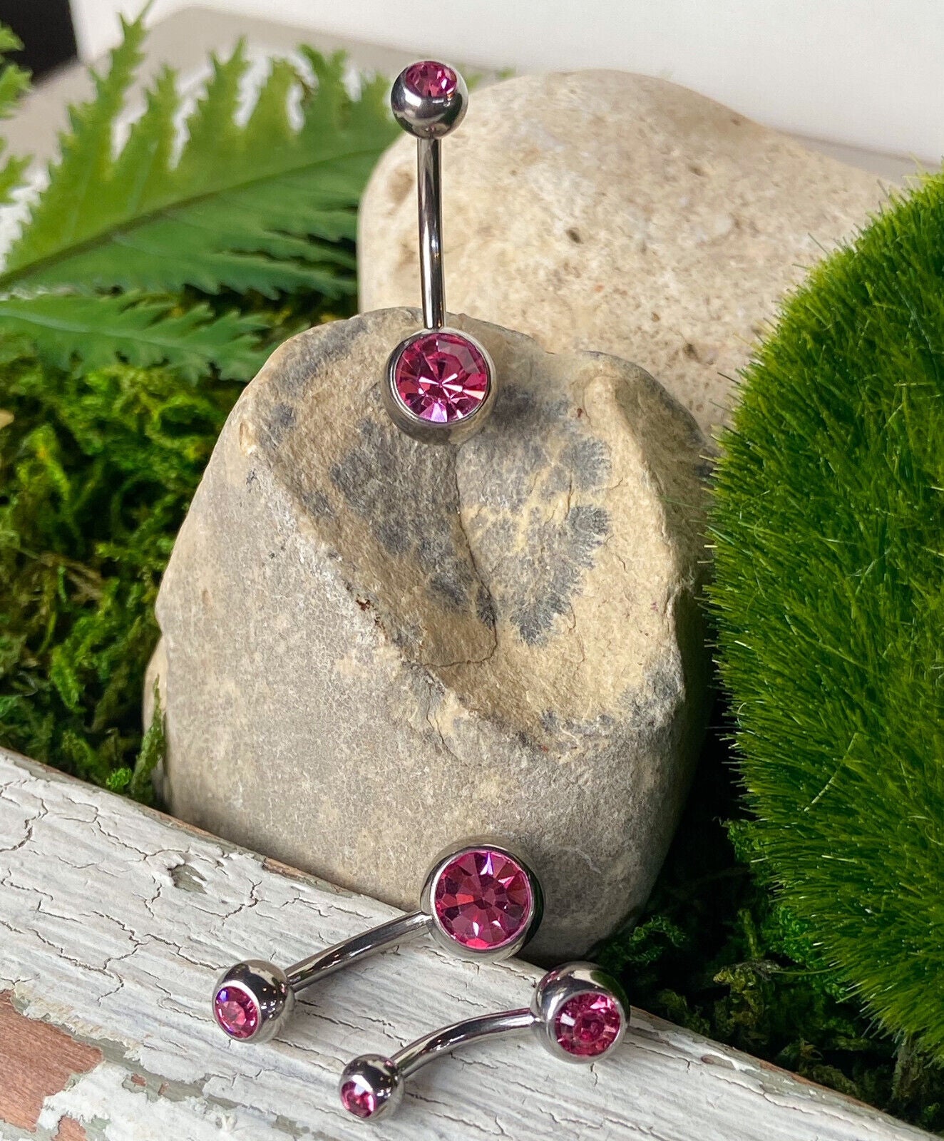 Solid Titanium Double CZ Gem Ball Belly Ring Pierced Navel Naval