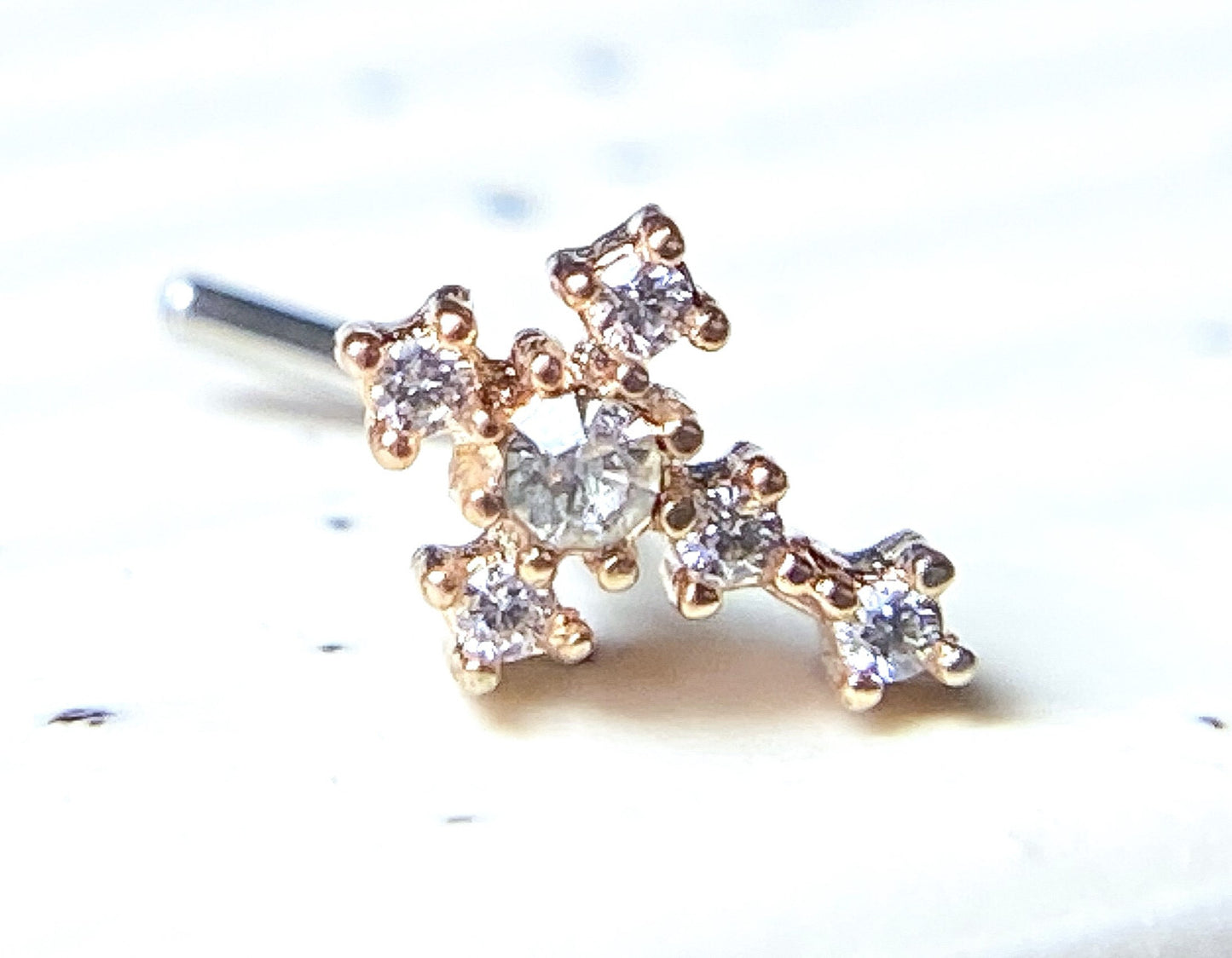 1pc CZ Gem Cross L-Bend 20g Nose Ring Stud Screw 316L Surgical Steel
