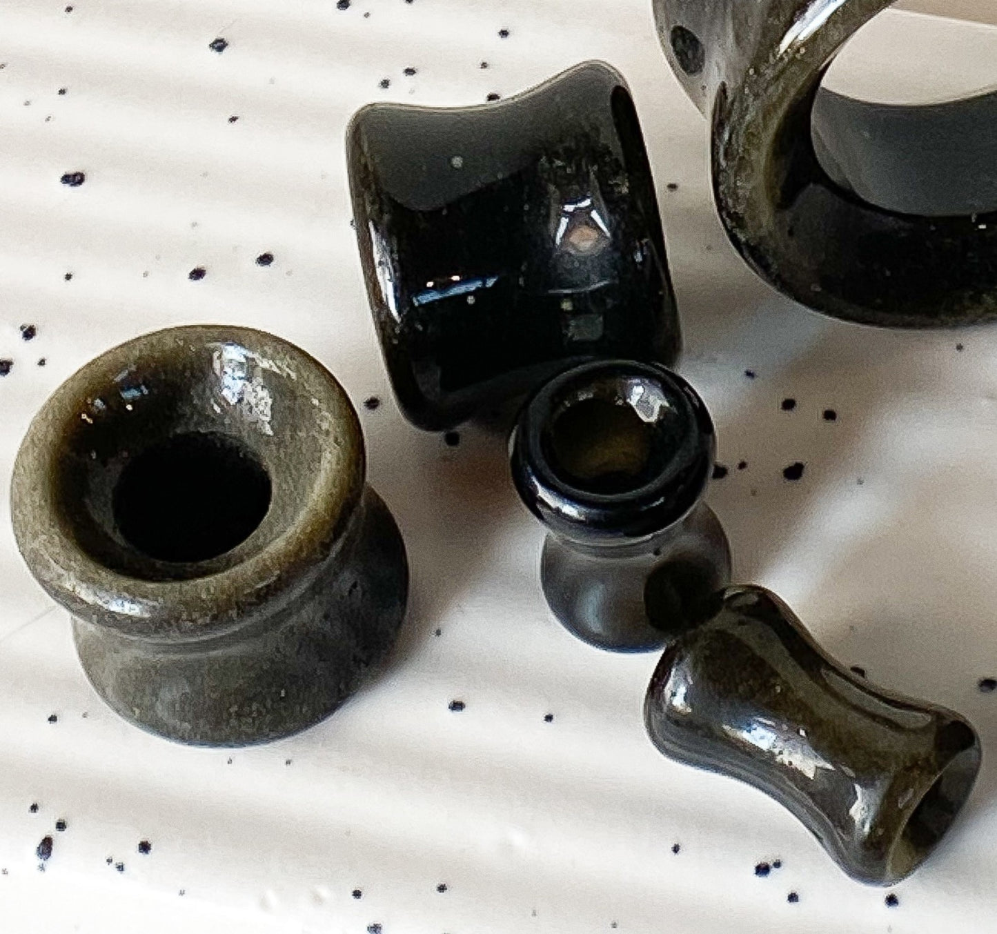 PAIR Golden Obsidian Natural Stone Double Flare Tunnels Plugs Organic Earlets Gauges