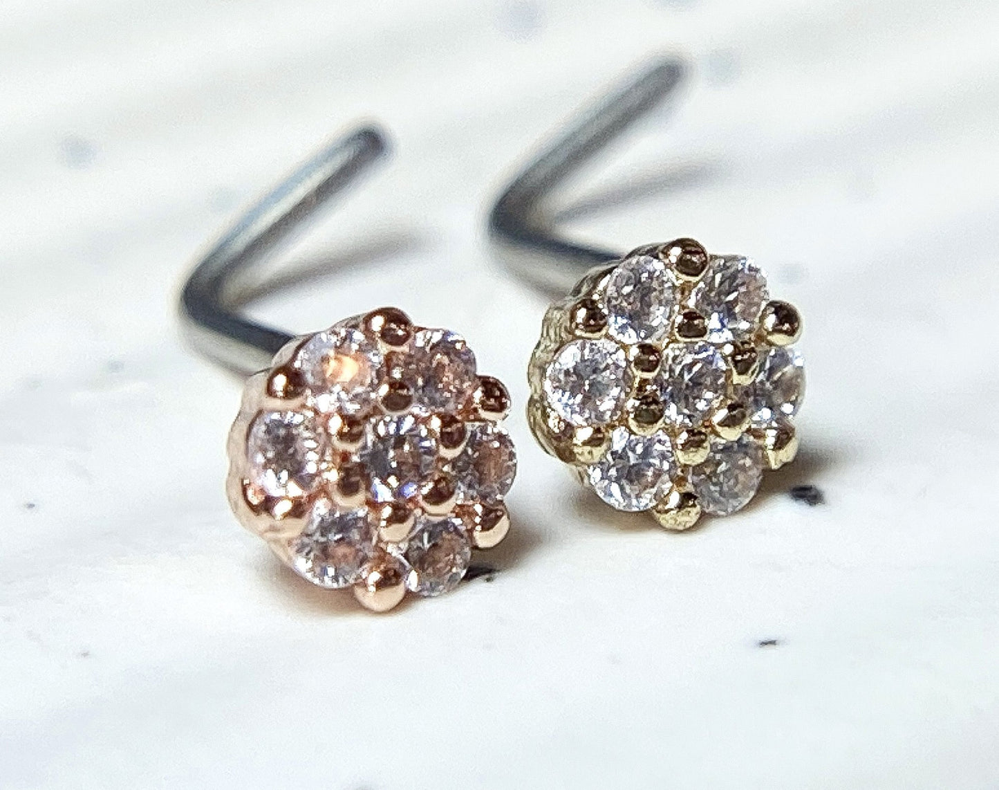 1pc CZ Paved Flower L-Bend 20g Nose Ring Stud Screw 316L Surgical Steel