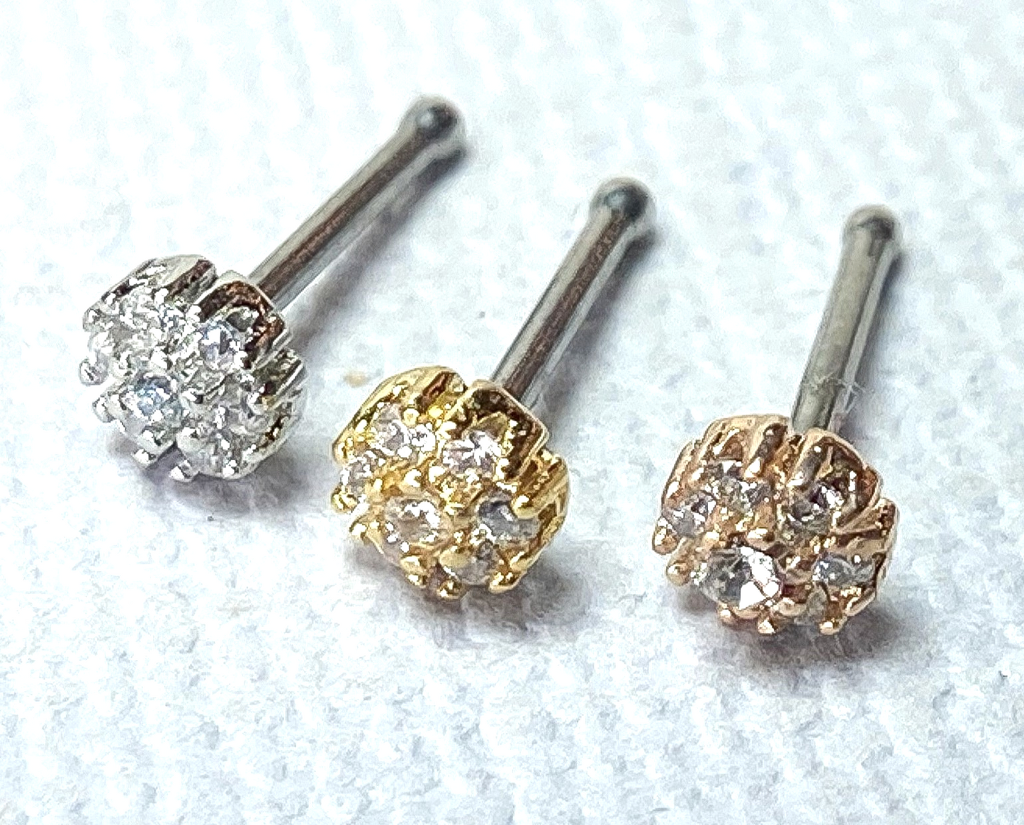1pc Flower CZ Gem 20g Nose Ring Stud Bone Double Tiered 316L Surgical Steel