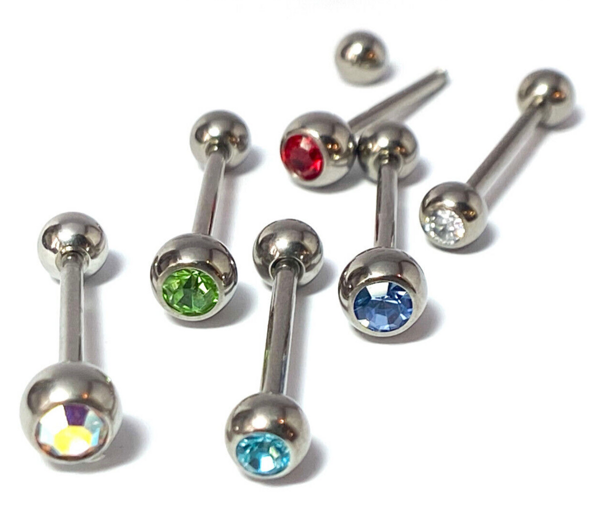1pc Solid Grade 23 Titanium Barbell 14g, 5/8" (16mm) Tongue Tounge Ring w/Gem