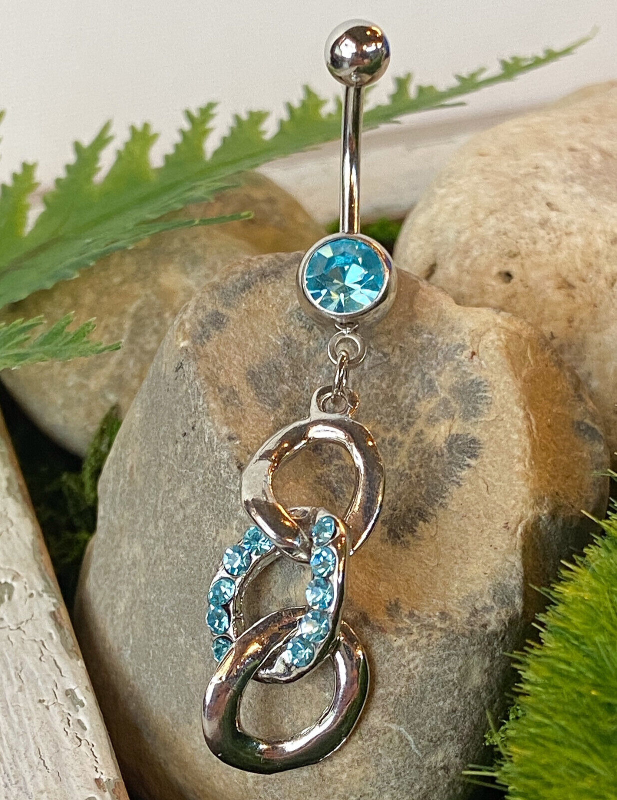 Triple Loop Belly Ring Navel CZ Gem Paved Circle Clear, Pink, Aqua