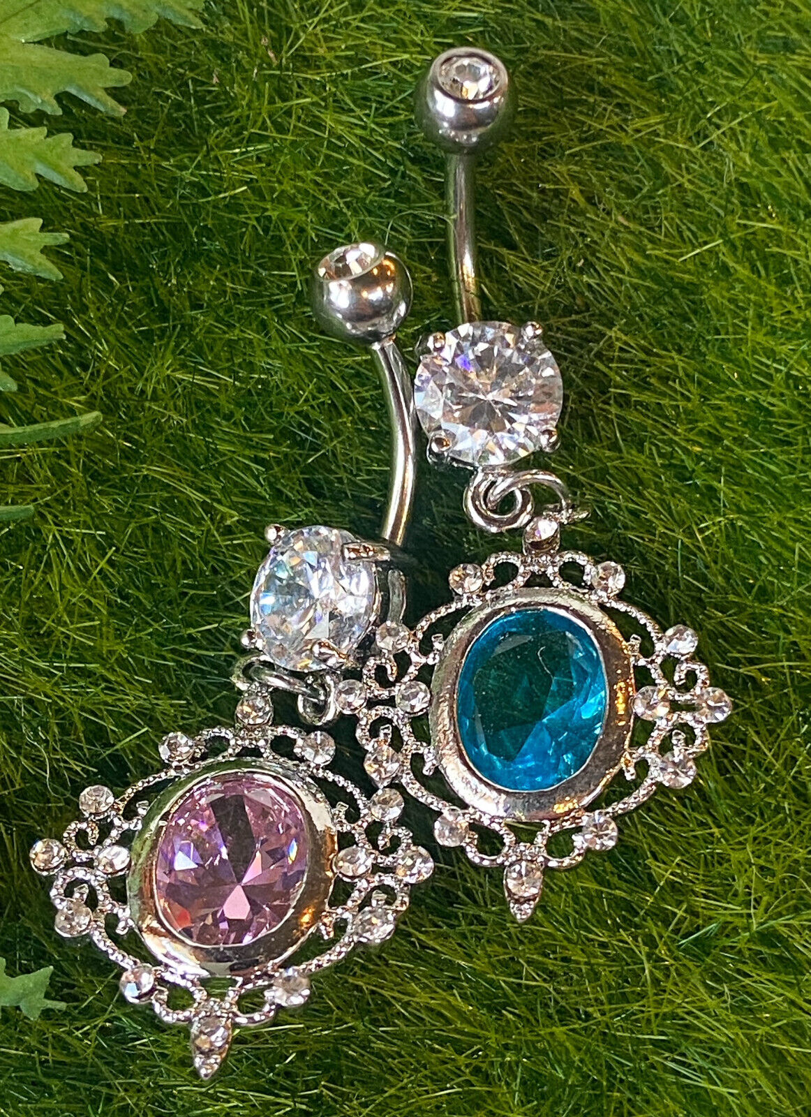 1pc Oval CZ Vintage Filigree Design Dangle Pierced Belly Navel Ring Body Jewelry