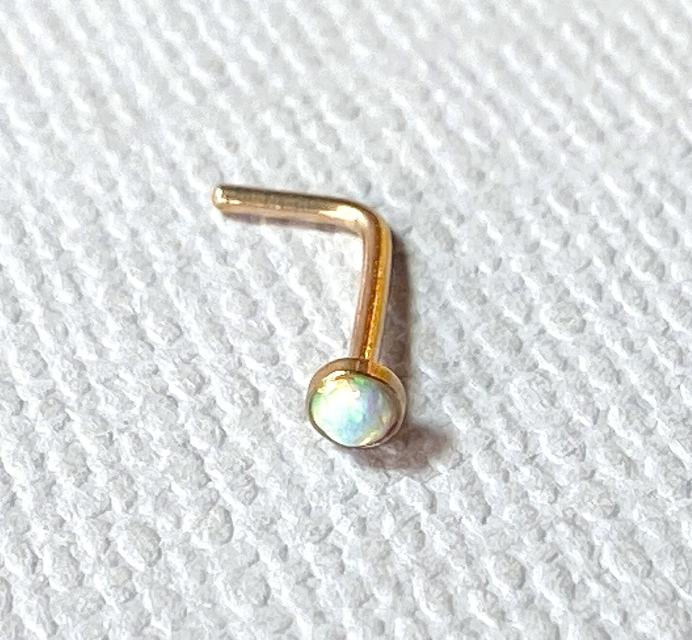 1pc Opal Set L-Bend Nose Ring 316L Surgical Steel Body Jewelry