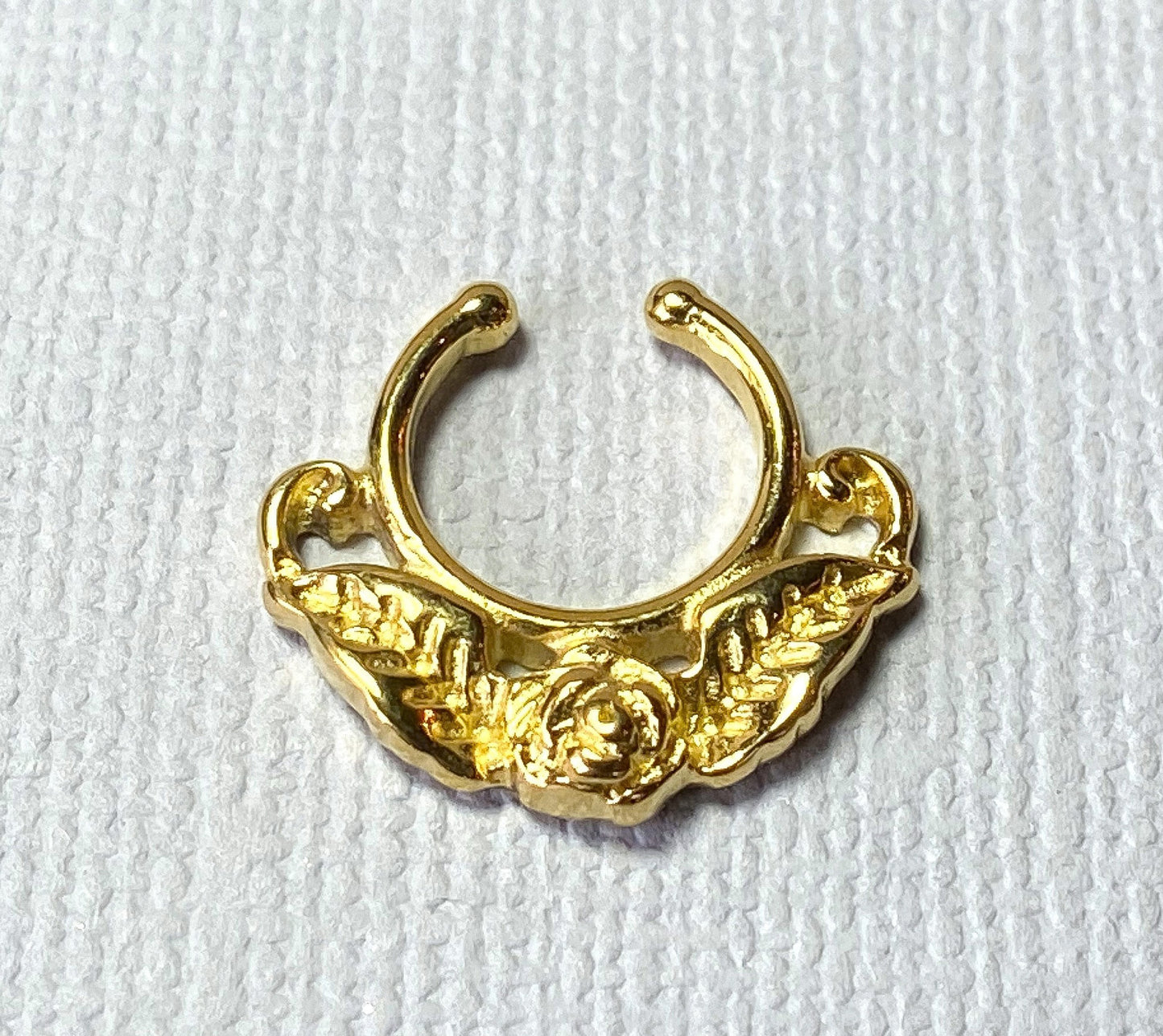 1pc 100% SURGICAL STEEL Non-Piercing Fake Septum Hanger Rose w/ Leaves Clip-on