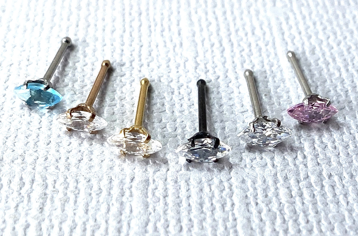 1pc Marquise CZ Gem 20g Nose Ring Stud Bone 316L Surgical Steel